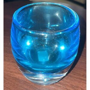 Crate & Barrel Blue Diva Turquoise Heavy Glass Votive‎ Candle Holder Poland
